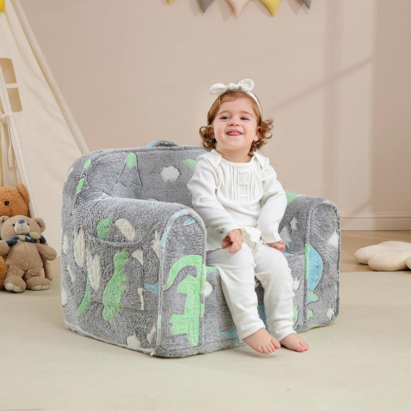 Kisdsa Comfy Toddler Foam Armchair, Kids Couch - Glow in The Dark Dino Reading Chair - Image 2